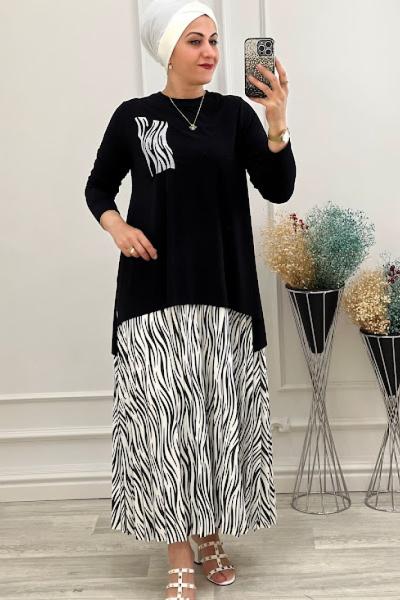 2186 Zebra Desen Etekli Takım Lacivert Diğer