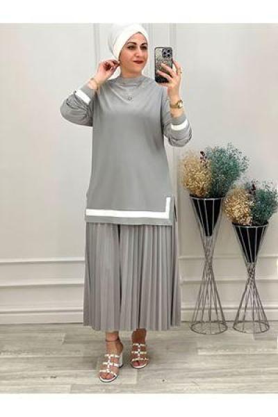 2194 Plise Etekli Takım Gri Diğer