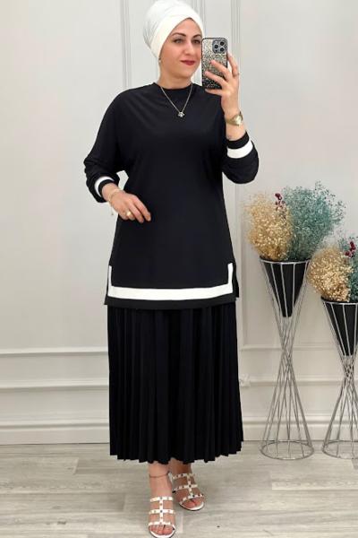 2194 Plise Etekli Takım Siyah Siyah