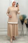 2194 Plise Etekli Takım Bej Bej