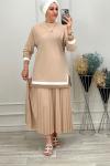 2194 Plise Etekli Takım Bej Bej