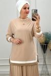 2194 Plise Etekli Takım Bej Bej