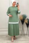 2194 Plise Etekli Takım Mint Mint Yeşili