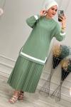 2194 Plise Etekli Takım Mint Mint Yeşili