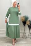 2194 Plise Etekli Takım Mint Mint Yeşili