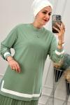 2194 Plise Etekli Takım Mint Mint Yeşili