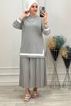 2194 Plise Etekli Takım Gri Gri