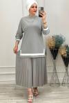 2194 Plise Etekli Takım Gri Gri