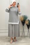 2194 Plise Etekli Takım Gri Gri