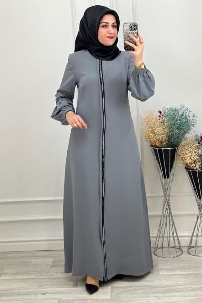 2202 Kolu Şeritli Ferace Gri Gri