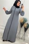 2202 Kolu Şeritli Ferace Gri Gri
