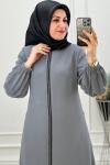 2202 Kolu Şeritli Ferace Gri Gri
