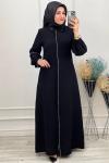2202 Kolu Şeritli Ferace Siyah Siyah