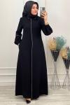 2202 Kolu Şeritli Ferace Siyah Siyah
