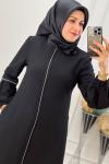 2202 Kolu Şeritli Ferace Siyah Siyah