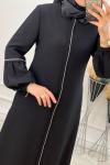 2202 Kolu Şeritli Ferace Siyah Siyah