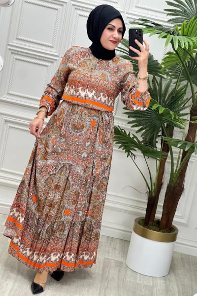2204 Azelya  Elbise Turuncu