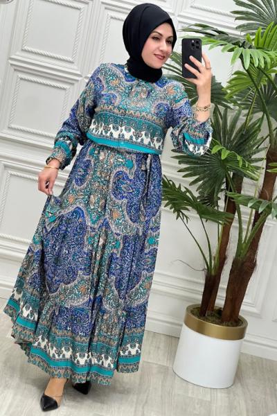 2204 Azelya  Elbise Turkuaz