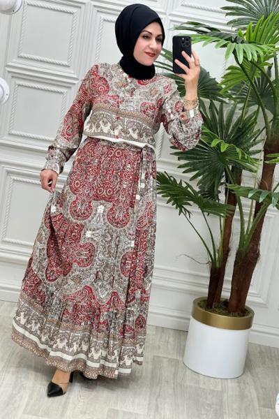 2204 Azelya  Elbise Kırmızı