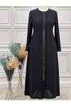 2205 Taşlı Ferace Siyah Siyah