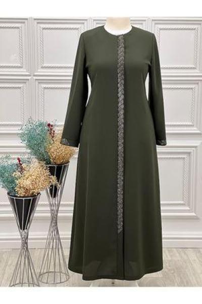 2205 Taşlı Ferace Haki Haki