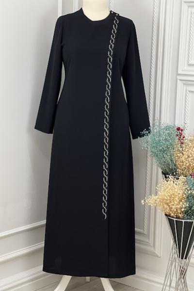 2221 İçten Bağlamalı Ferace Siyah Siyah