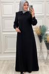 2235 Boncuk İşlemeli Ferace Siyah Siyah
