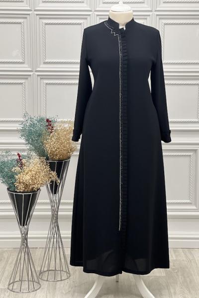 2238 Önü Pileli Ferace Siyah Siyah