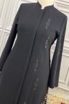 2252 Taşlı Ferace Siyah Siyah