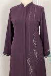 2265 Yanı Yaprak Taşlı Ferace Mürdüm Koyu Mor