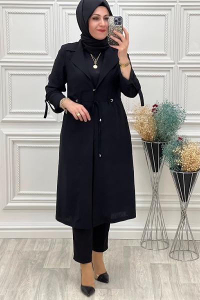 22701 Elit Keten Bağlamalı Kap Siyah Siyah