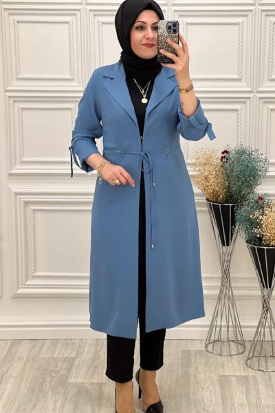 22701 Elit Keten Bağlamalı Kap İndigo İndigo