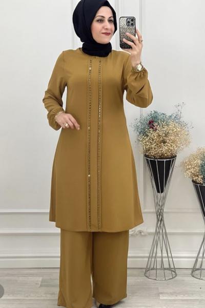 22709 Taşlı Takım Hardal Hardal Sarısı