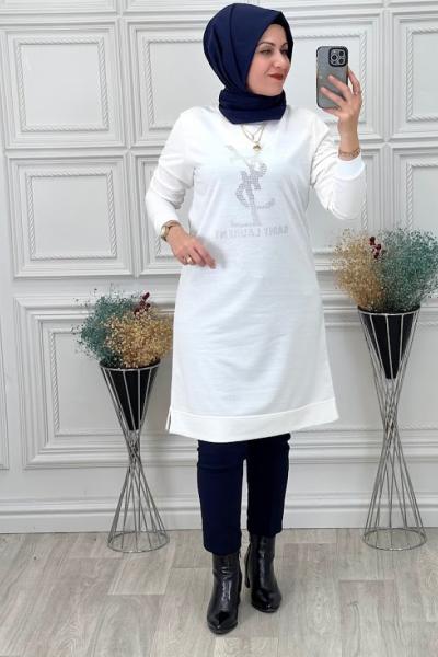 22829 İki İplik Tunik  Krem