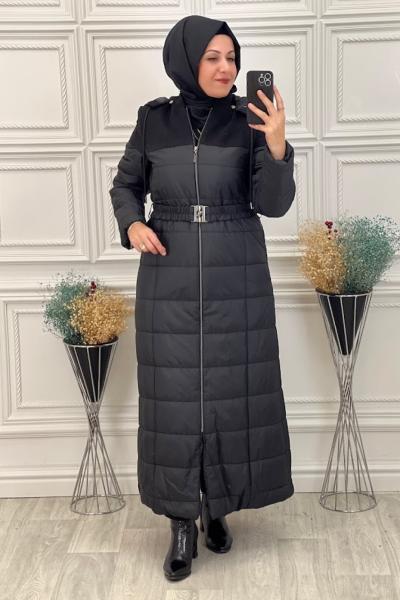 22838 Omzu Kaşe Kapitone Pardesü Siyah Siyah