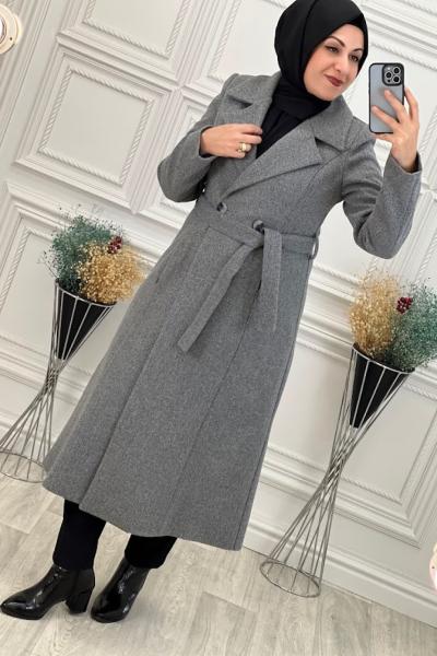 22866 Kaşmir Kruvaze Kaban Gri