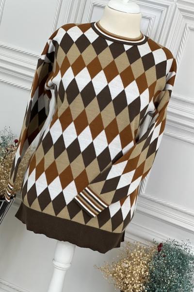 2308 Baklava Modelli Triko Tunik Kahverengi Kahverengi