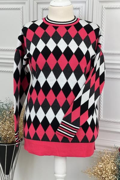 2308 Baklava Modelli Triko Tunik Pembe Pembe