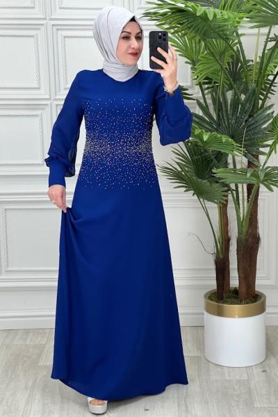 23117 Burçem Elbise Saks Mavisi