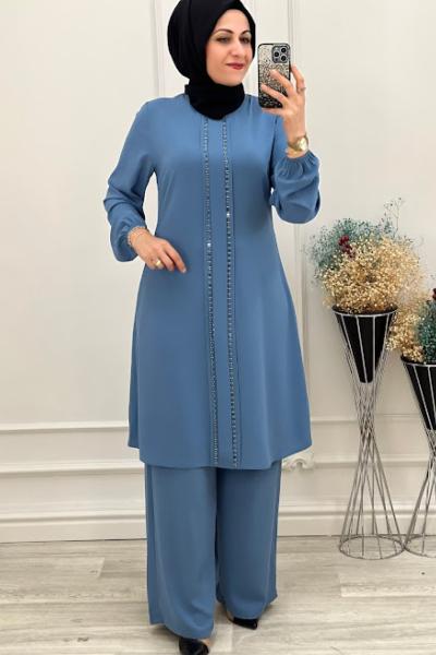 23143 Taşlı Takım İndigo