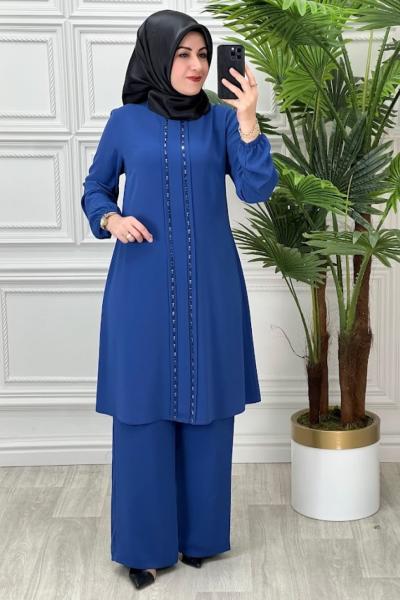 23143 Taşlı Takım Saks Mavisi