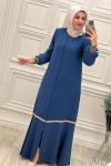 2331 Elit Keten Etek Biyeli Ferace İndigo İndigo