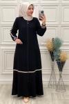 2331 Elit Keten Etek Biyeli Ferace Siyah Siyah