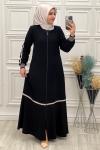 2331 Elit Keten Etek Biyeli Ferace Siyah Siyah