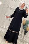 2331 Elit Keten Etek Biyeli Ferace Siyah Siyah