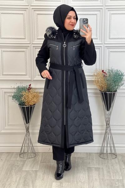 2332 Kaşe Kapitone Kaban  Siyah