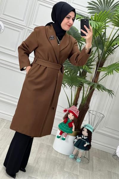 23337 Kaşe Kaban Kahverengi