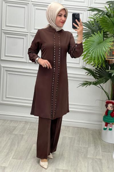 24319 Tunik Takım Kahverengi