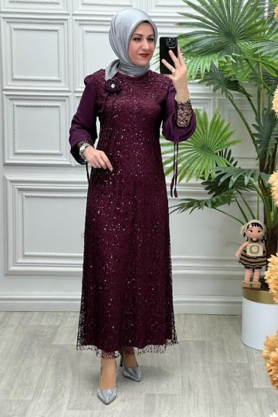 2517 Elbise Bordo