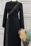 2562 Taşlı Abiye Siyah Siyah